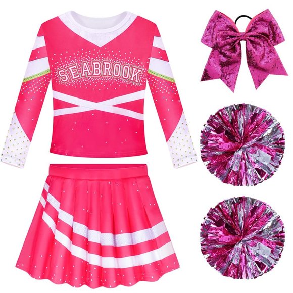 NEW Girls Pink 2 Piece Cheerleading Costume - SIZE 48-10 (European 130 size) - Picture 1 of 9
